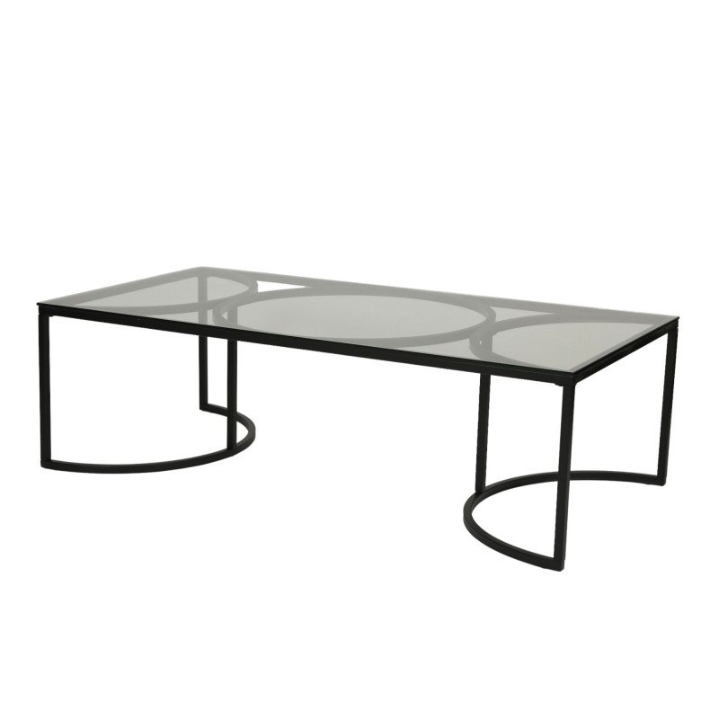 Table basse industrielle avec un plateau en verre RIMA