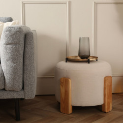 Pouf moderne en tissu et bois blanc CODY