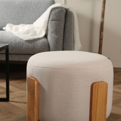 Pouf moderne en tissu et bois blanc CODY