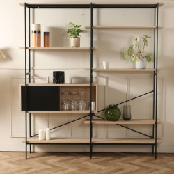 Etagère design en bois et métal noir avec placard ULKA