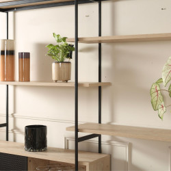 Etagère design en bois et métal noir avec placard ULKA