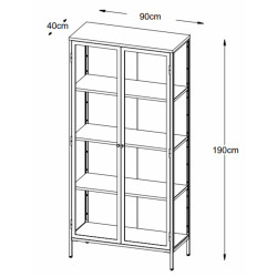 Buffet haut élégant en métal noir et portes vitrées 190cm MERLIN