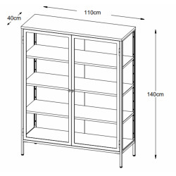 Buffet haut élégant en métal noir et portes vitrées 140cm MERLIN