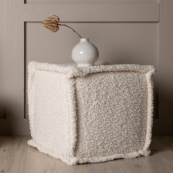 Pouf en tissu bouclé beige CASTYO