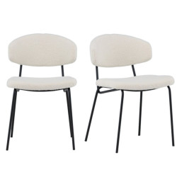 Lot de 2 chaises modernes en tissu bouclé pieds métal noir BLANCHE