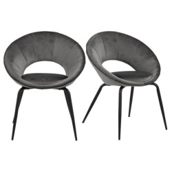 Lot de 2 chaises rondes en velours pieds noirs JULIANA - 2 couleurs