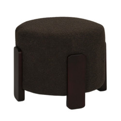 Pouf moderne en tissu bouclé et bois gris foncé CLOA