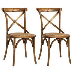 Lot de 2 chaises vintage en bois, assise rotin ARRIBA