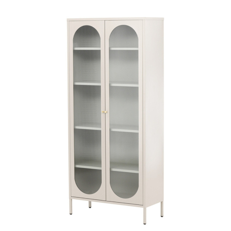 Buffet haut vitré en métal beige MALIG