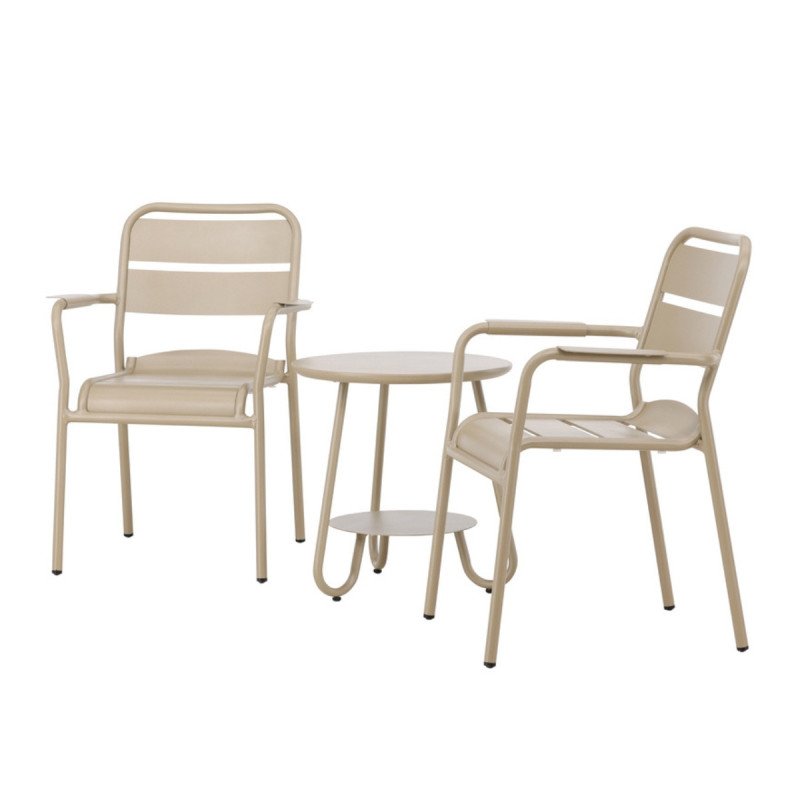 Set de 2 chaises + table d'appoint en métal beige LIATO