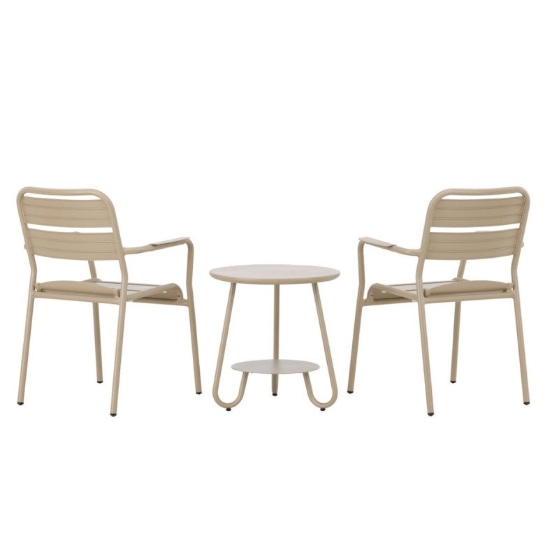 Set de 2 chaises + table d'appoint en métal beige LIATO