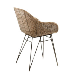 Chaise accoudoirs en rotin naturel et métal gris intérieur/extérieur