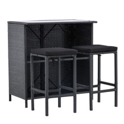 Set de 2 tabourets + table haute vitré noir NOKA