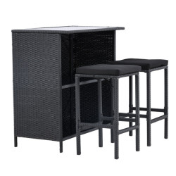 Set de 2 tabourets + table haute vitré noir NOKA