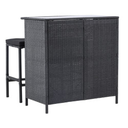 Set de 2 tabourets + table haute vitré noir NOKA