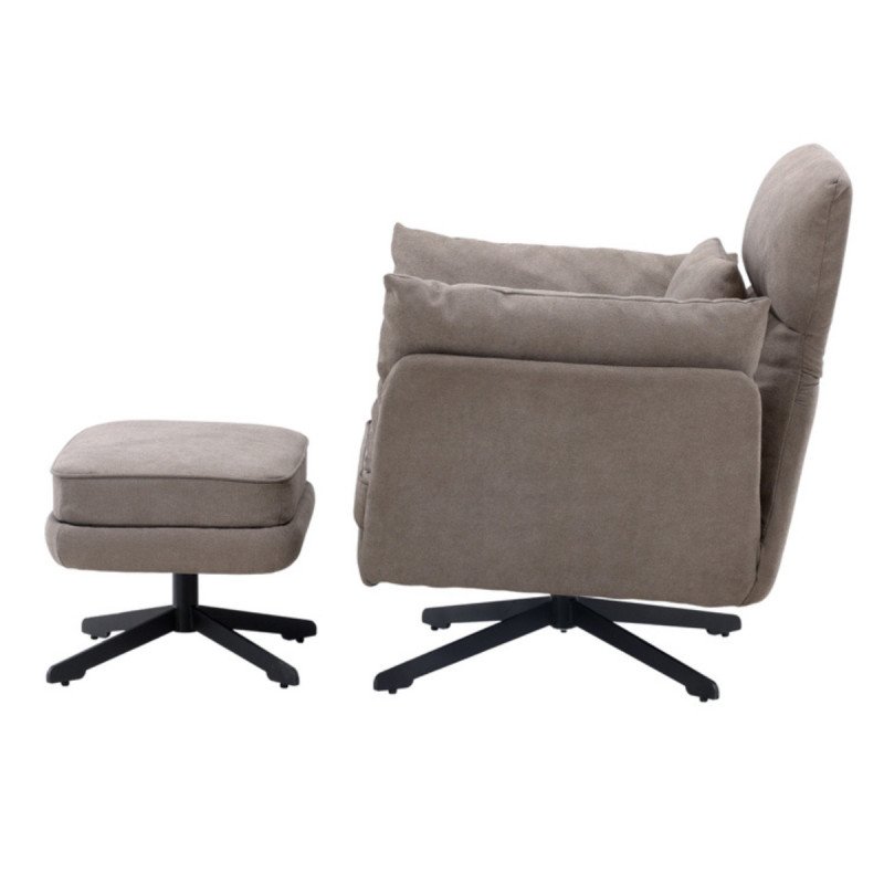 Fauteuil avec repose pieds en tissu gris MADRA