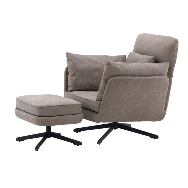 Fauteuil avec repose pieds en tissu gris MADRA