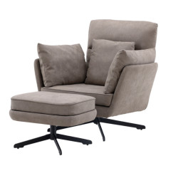 Fauteuil avec repose pieds en tissu gris MADRA