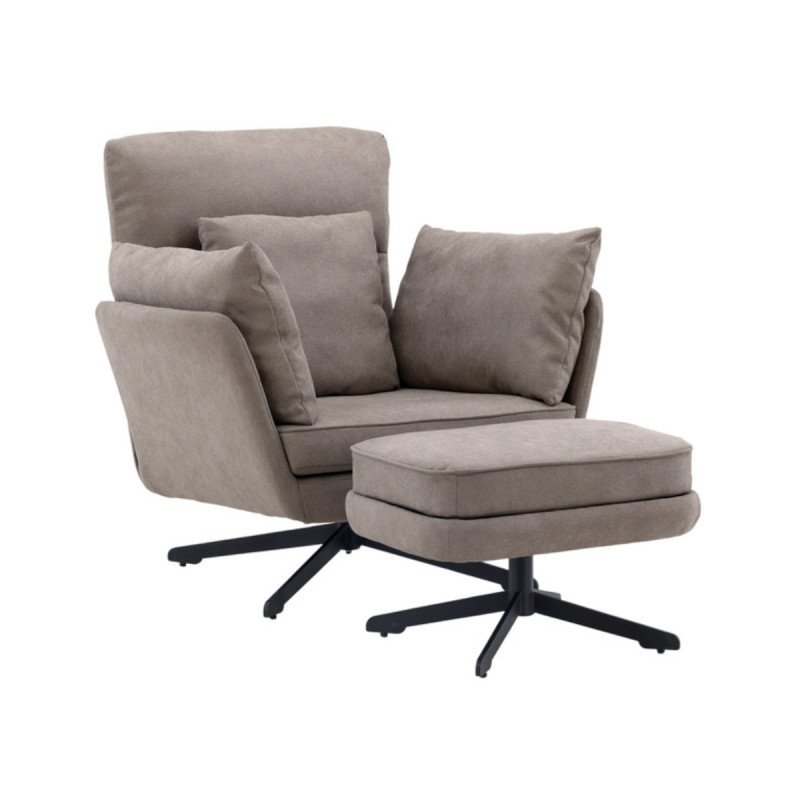 Fauteuil avec repose pieds en tissu gris MADRA