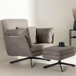 Fauteuil avec repose pieds en tissu gris MADRA