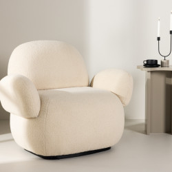 Fauteuil design en tissu bouclé beige SENIA