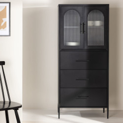 Buffet haut vitré 2 portes 3 tiroirs SARTA - Noir, Gris