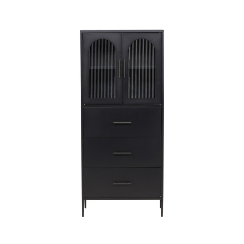 Buffet haut vitré 2 portes 3 tiroirs SARTA - Noir, Gris