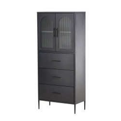 Buffet haut vitré 2 portes 3 tiroirs SARTA - Noir, Gris