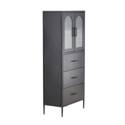 Buffet haut vitré 2 portes 3 tiroirs SARTA - Noir, Gris