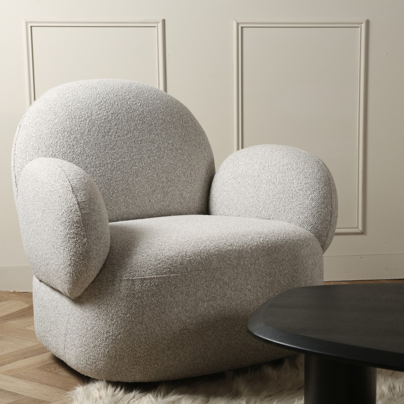 Fauteuil moderne en tissu bouclé gris CAPUCIN