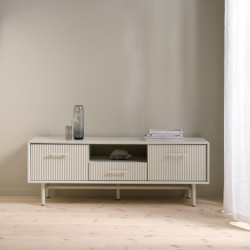 Meuble TV moderne en bois gris PALOZ - Rangement fonctionnel