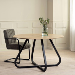 Table à manger ronde 120cm en bois, métal noir EMAYA - Salle à manger