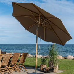 Parasol rond inclinable 3 mètres en bois et tissu HOUSTO - Jardin