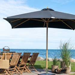 Parasol carré 3 mètres inclinable en bois et tissu HOUSTO - Jardin