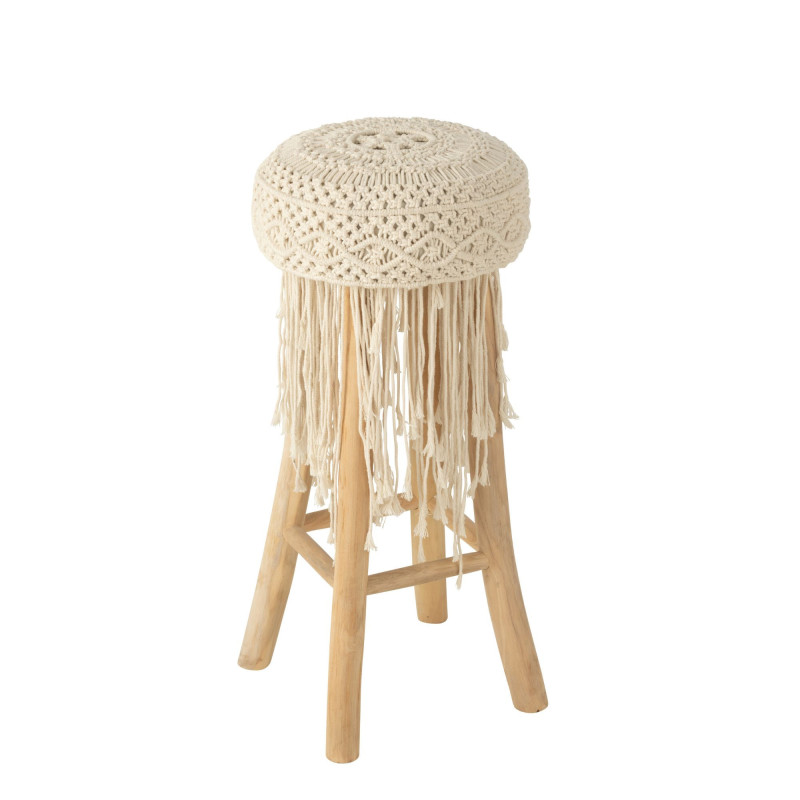 Tabouret en bois et macramé VILLA - Bohème Chic