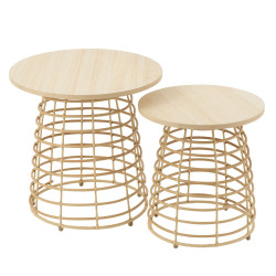 Set de 2 tables d'appoints en bois beige BILLA - Bohème Chic