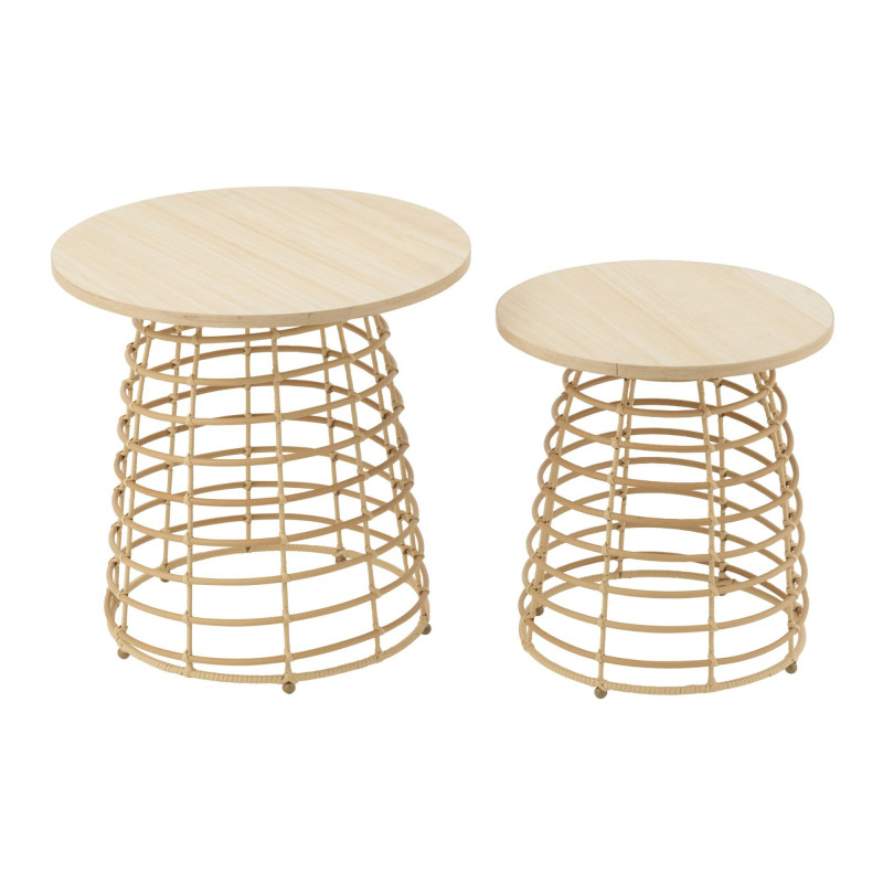 Set de 2 tables d'appoints en bois beige BILLA - Bohème Chic