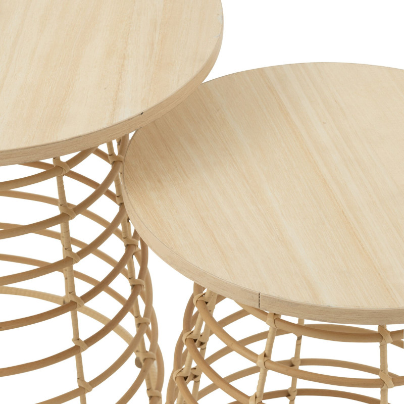 Set de 2 tables d'appoints en bois beige BILLA - Bohème Chic