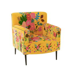 Fauteuil en tissu jaune brodés COUMA