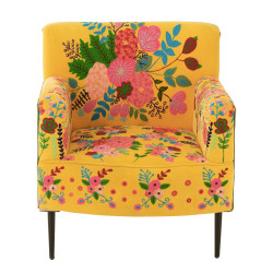 Fauteuil en tissu jaune brodés COUMA