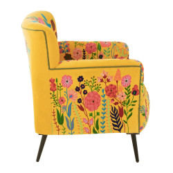 Fauteuil en tissu jaune brodés COUMA