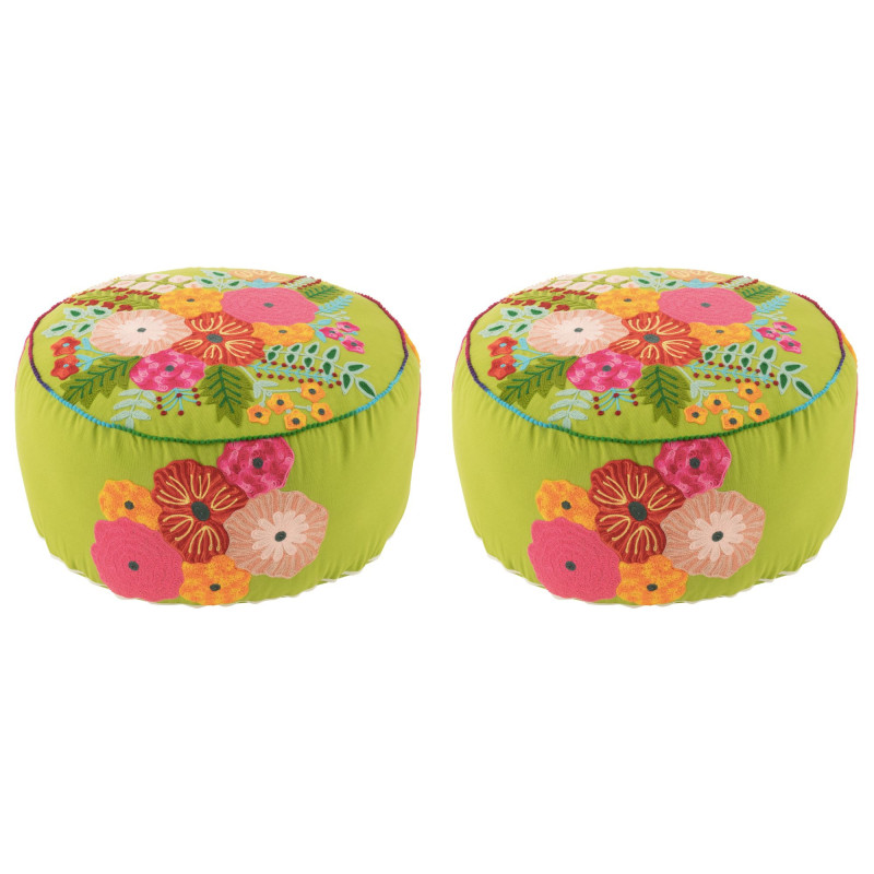 Set de 2 poufs rond brodés COLY - Design et Confort