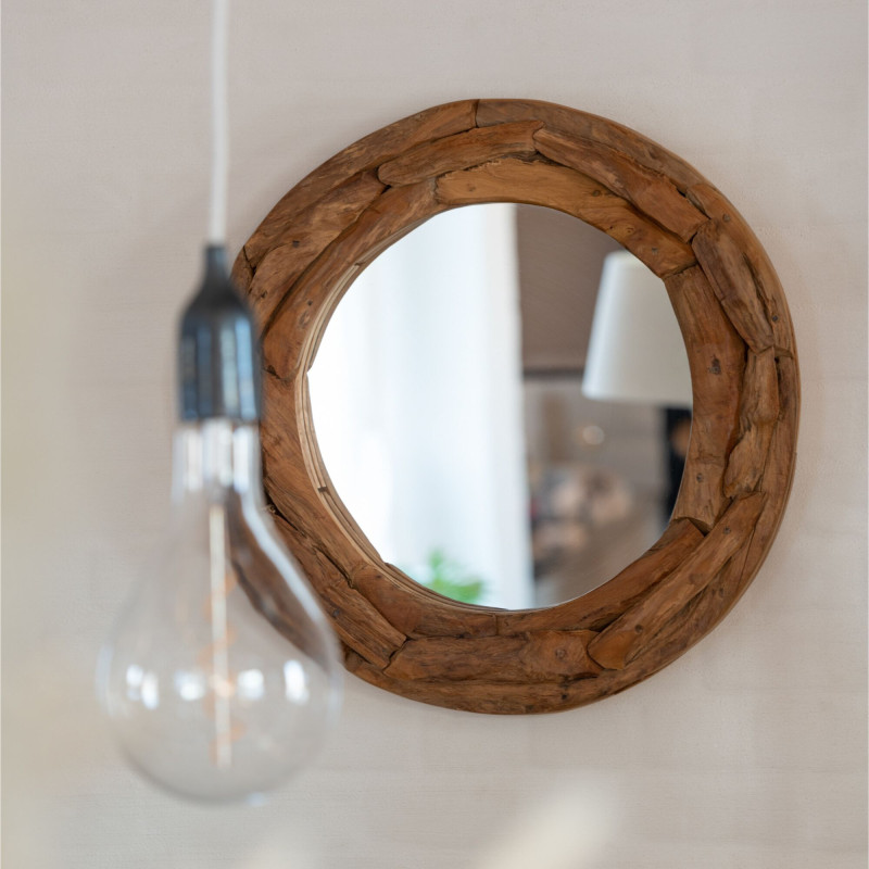 Miroir rond en bois teck TEKYA - Décoration Murale