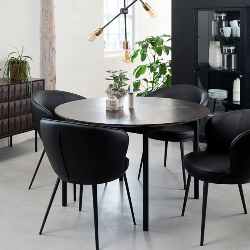 Table à manger ronde en chêne et métal noir MESA - Moderne et Design