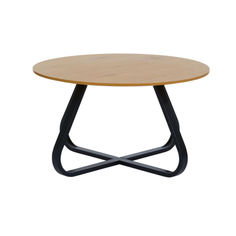 Table basse ronde en chêne et métal noir GABIA - Design Industriel