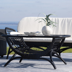 Table basse de jardin en rotin noir et verre VAINA