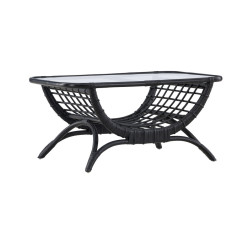 Table basse de jardin en rotin noir et verre VAINA