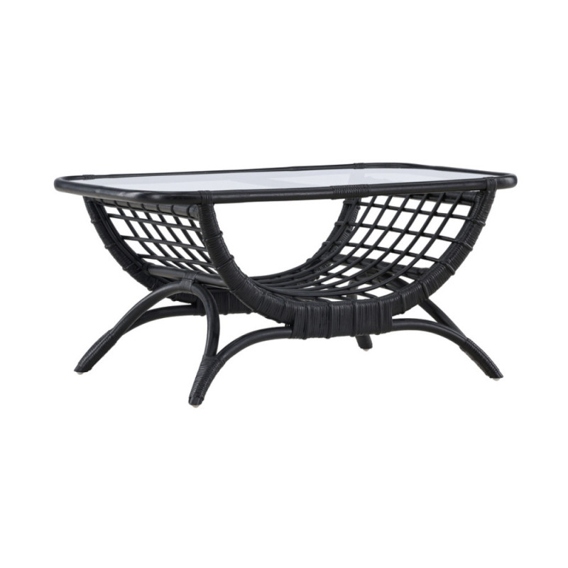 Table basse de jardin en rotin noir et verre VAINA