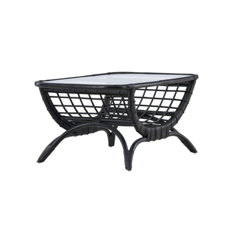 Table basse de jardin en rotin noir et verre VAINA