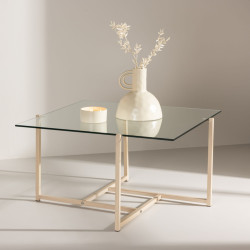 Table basse design blanche avec plateau en verre HIBY